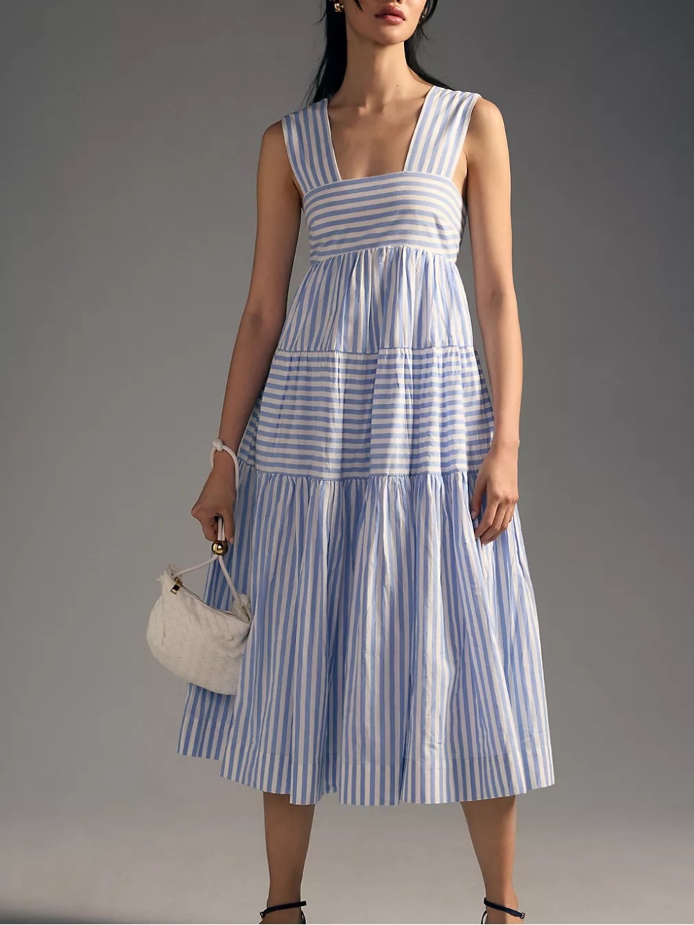 NWOT Anthropologie Striped Square-Neck Tiered Midi Dress XXS